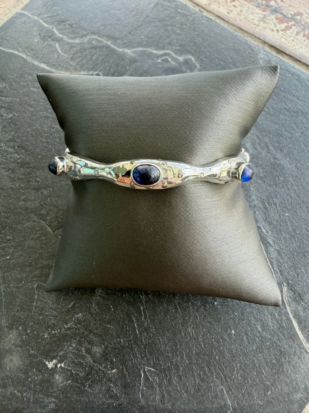 Sterling Silver Diamond, kyanite & coral Bangle  bracelet 7” round